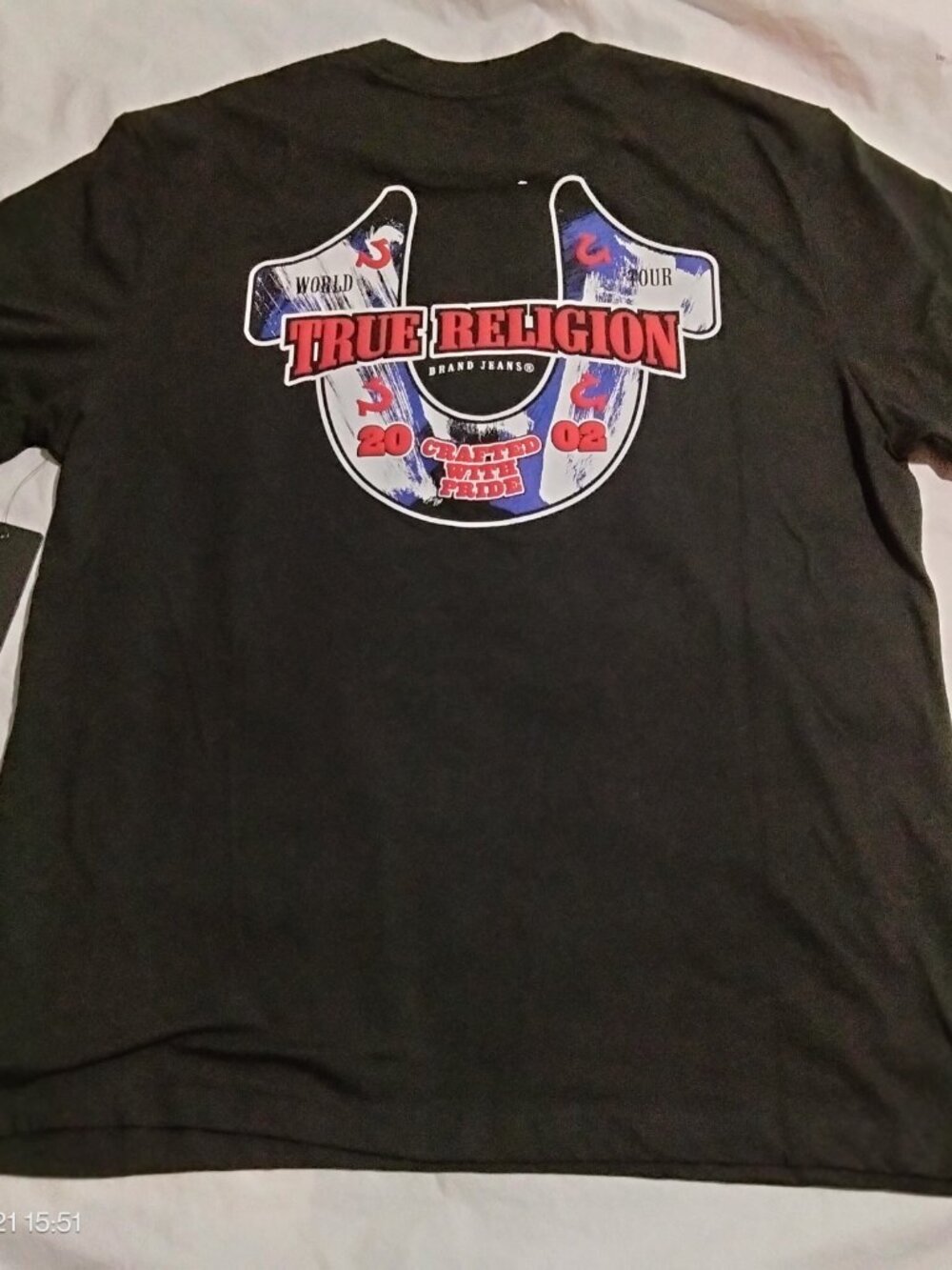 True Religion Mens XL Abstract Denim Horseshoe Tee Jet Black 701114 NWT $62